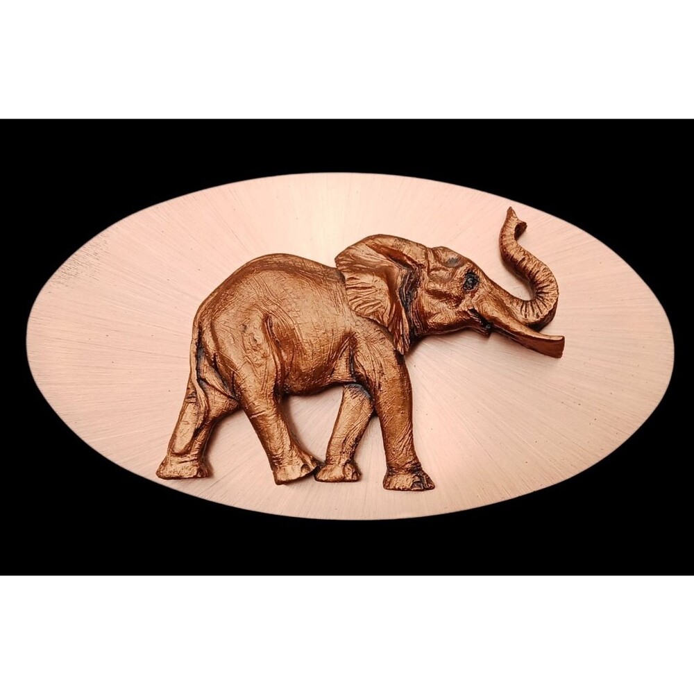 VTG Set of 2 Hand Etched Copper 3D Elephant Oval Wall Hangings / Plaques RARE - Picture 3 of 5